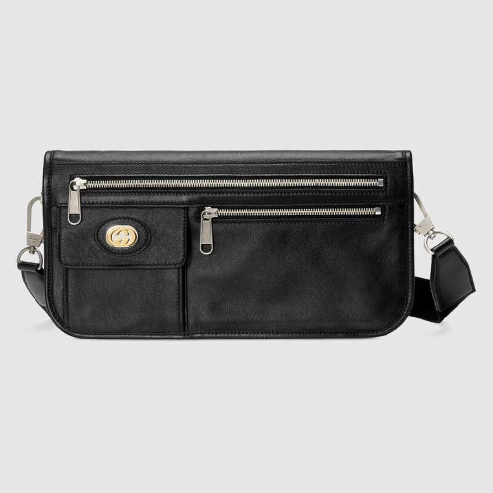 Gucci Medium Soft Leather Messenger Bag In Black NEW W DUSTBAG
